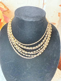 VINTAGE MULTI STRAND ADJUSTABLE BIB NECKLACE WITH GOLD TONE CHAINS