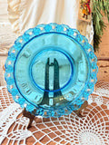 BEAUTIFUL VINTAGE BRIGHT BLUE LACE TRIM PLATE