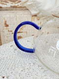VINTAGE GLASS TEAPOT PITCHER WITH COBALT BLUE ACCENTS