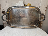 VINTAGE LARGE SILVER ETCHED ORNATE TRAY