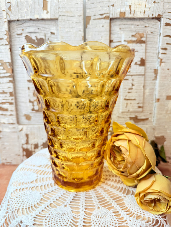 VINTAGE YELLOW GLASS RARE CUBIST VASE