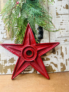 RED VINTAGE IRON STAR CANDLESTICK HOLDER