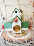 WOOD CARDINALS BIRDHOUSE CLOCK