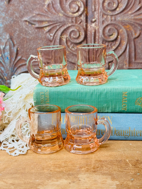 SET OF 4 VINTAGE PINK MUG SHOT GLASSES