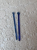 SET OF 2 VINTAGE COBALT BLUE GLASS SCOOP TOP BAR STIRRERS