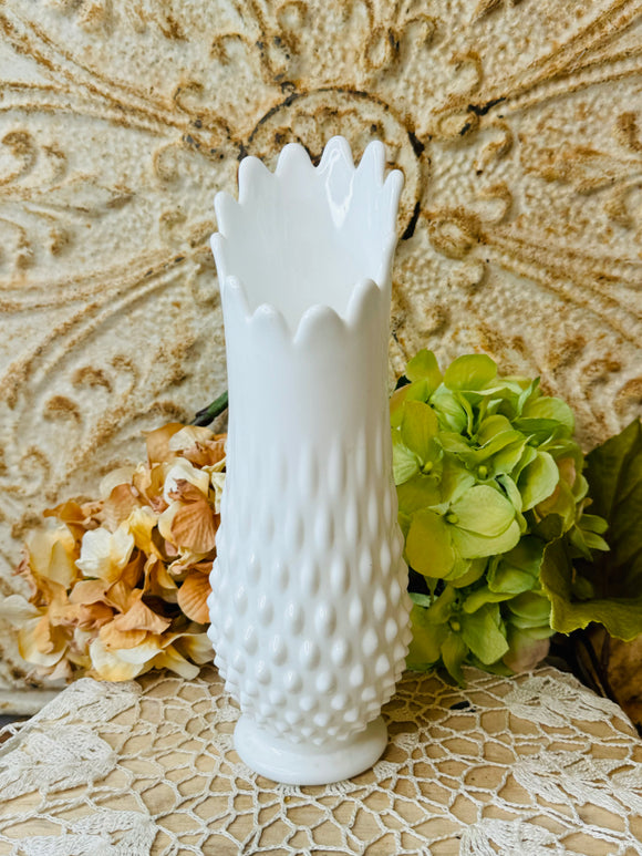 HOBNAIL LARGE FENTON MILK GLASS SWUNG VASE