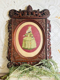 AMAZING VICTORIAN LADY HANDSTITCHED ART IN AMAZING ANTIQUE WOOD DETAILED FRAME