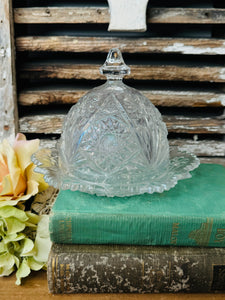 CRYSTAL CUT VINTAGE DETAILED PLATE AND CLOCHE