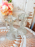 ANTIQUE SET OF TWO CRYSTAL VICTORIAN CANDLESTICKS WITH HANGING CRYSTALS