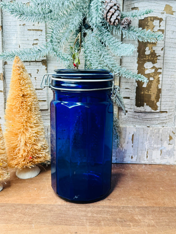 COBALT BLUE VINTAGE 12 SIDED CANISTER