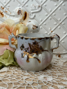GOLD DETAIL VINTAGE SUGAR BOWL WITH HANDLES