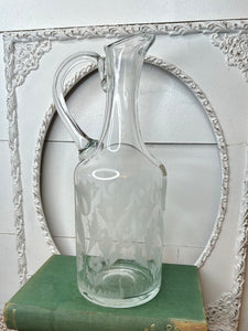 ROMANIAN LARGE VINTAGE GLASS ETCHED DECANTER