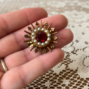 ANTIQUE RUBY PEARL BURST BROOCH