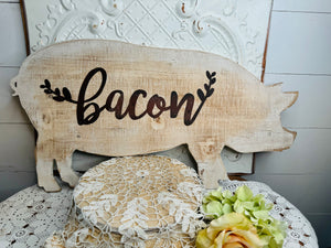 XL WOODEN PIG “BACON” SIGN