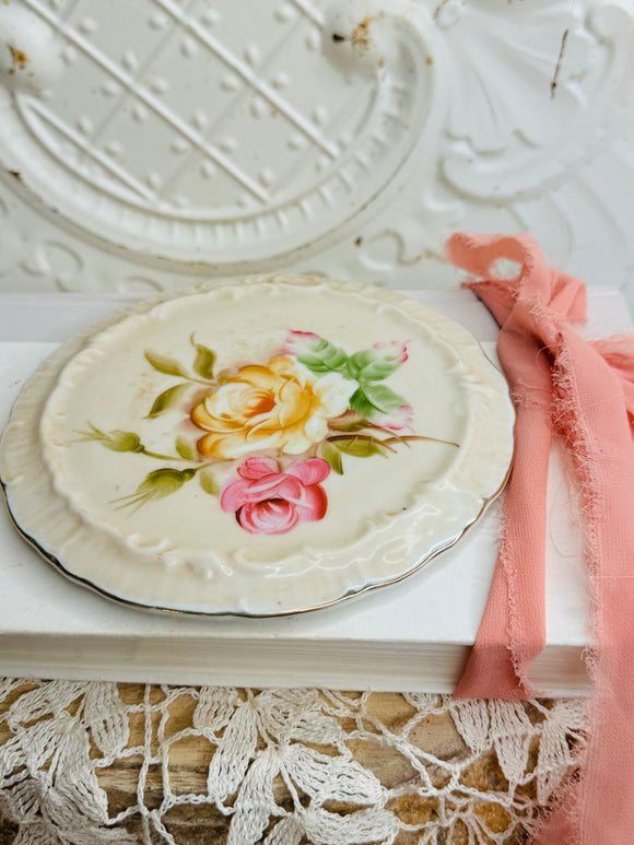 VINTAGE LEFTON TRIVET HOTPLATE ROSE