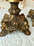 VINTAGE SET OF BRASS ROCOCO DETAILED CANDLESTICKS
