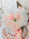 VINTAGE LINEN HEART SHAPED SEWING BASKET