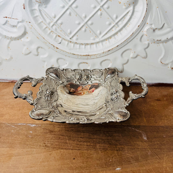 SILVER FLORAL AMAZING VINTAGE TRAY VATICAN VICTORIAN