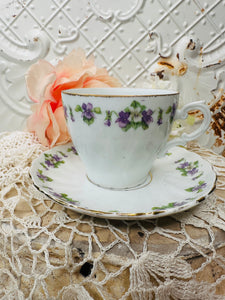 TEACUP AND SAUCER VINTAGE SET PURPLE FLORALS - 2 SETS AVAILABLE