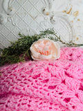 ORNATE LARGE BUBBLEGUM PINK HANDMADE AFGHAN BLANKET WITH TASSELS