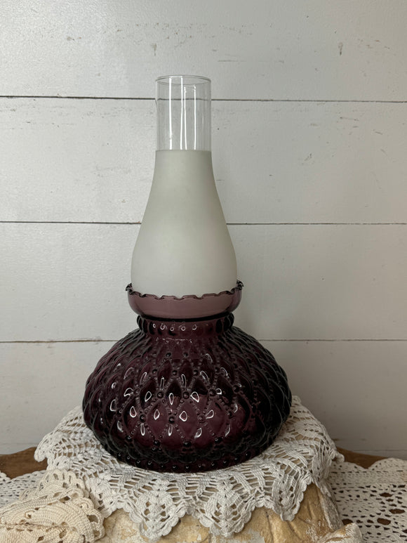 VINTAGE PURPLE AMETHYST GLASS LAMP TEALIGHT CANDLE HOLDER - 3 AVAILABLE