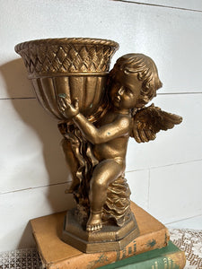 GOLD VINTAGE CHERUB CANDLE HOLDER