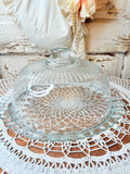 LARGE VINTAGE ORNATE DETAILED GLASS  CAKE PLATE AND CLOCHE