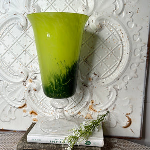 UNIQUE DRIP GREEN VINTAGE XL VASE ON PEDESTAL - 2 AVAILABLE