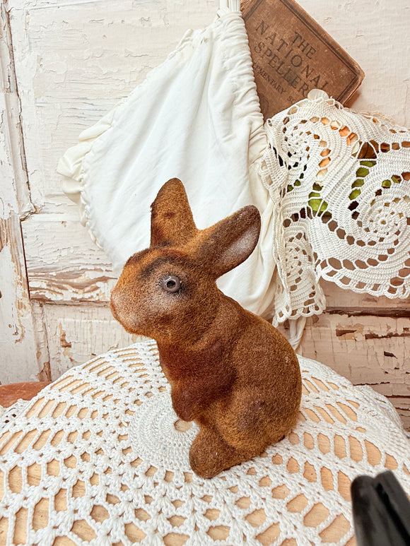 Antique flocked bunny, statuette ￼