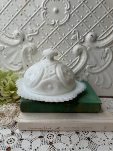 MILK GLASS DETAILED CHEESE PLATE AND CLOCHE VINTAGE