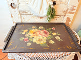 EXTRA RARE WOOD HAND PAINTED VINTAGE TRAY - BROWN
