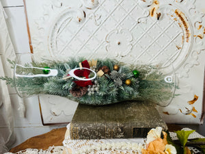 UNIQUE VINTAGE GLASS DECOR HOLDER WITH VINTAGE WINTER FOLIAGE