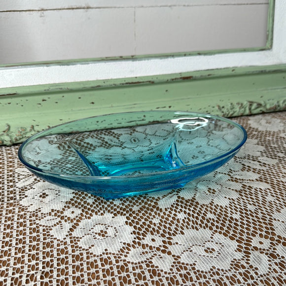 VINTAGE HAZEL ATLAS GLASS TURQUOISE SMALL SERVING BOWL