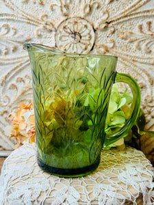 OLIVE GREEN VINTAGE WHEAT PATTERN PITCHER