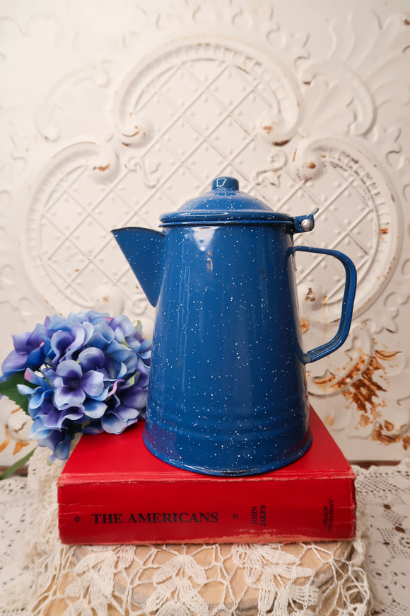 BLUE ENAMEL TEAPOT VINTAGE