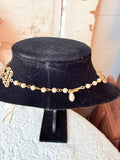 VINTAGE MULTI STRAND ADJUSTABLE BIB NECKLACE WITH GOLD TONE CHAINS