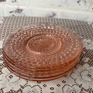 SET OF 4 PINK DEPRESSION HOBNAIL ANCHOR HOCKING DESSERT PLATES - 2 SETS AVAILABLE