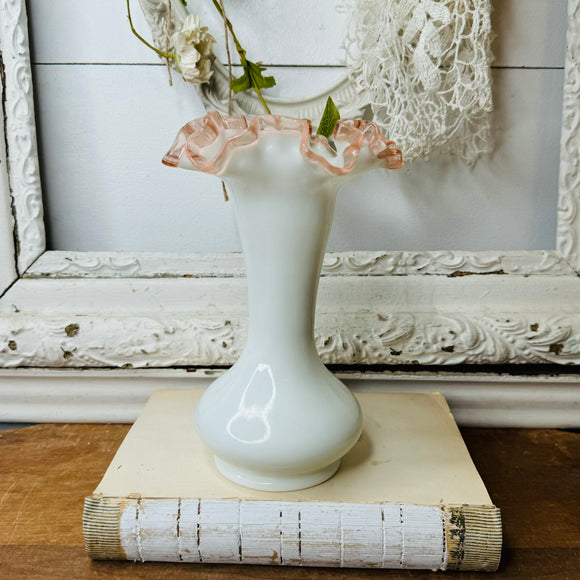 PINKCREST VINTAGE MILK GLASS FENTON VASE
