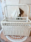 VINTAGE WHITE RATTAN MAGAZINE RACK