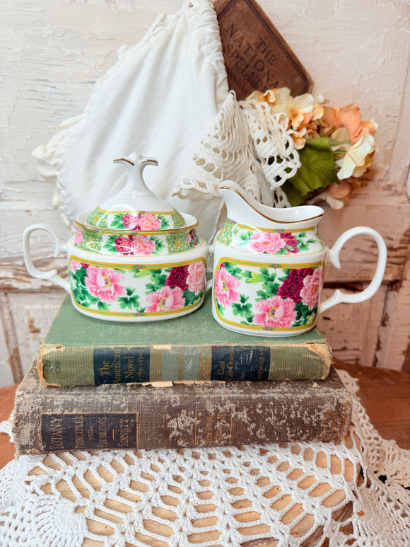 VINTAGE GRACIE BONE CHINA SUGAR BOWL AND CREAMER SET