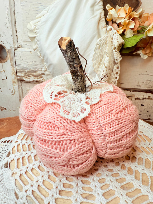 VINTAGE PINK CARDIGAN HANDMADE PUMPKIN DECOR