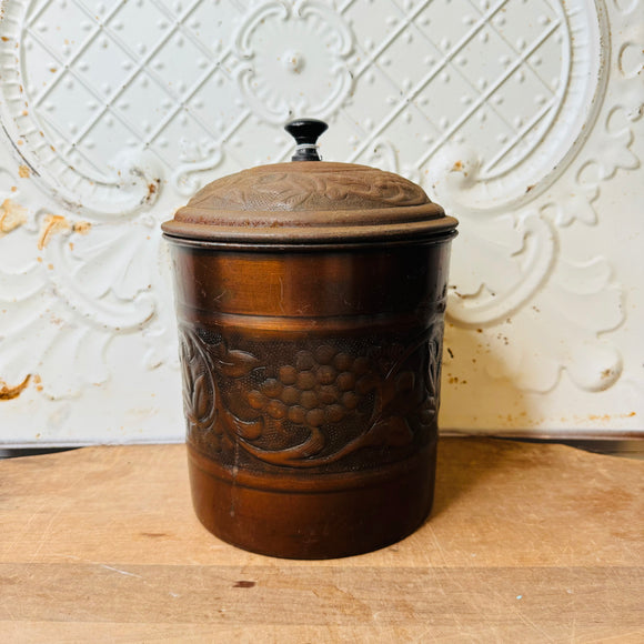 COPPER VINTAGE CANISTER GRAPE MOTIF