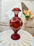 VINTAGE BOHEMIAN FROSTED WITH RUBY RED VASE