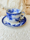 ANTIQUE RARE FLOW BLUE GERMANY LARGE CUP AND SAUCER