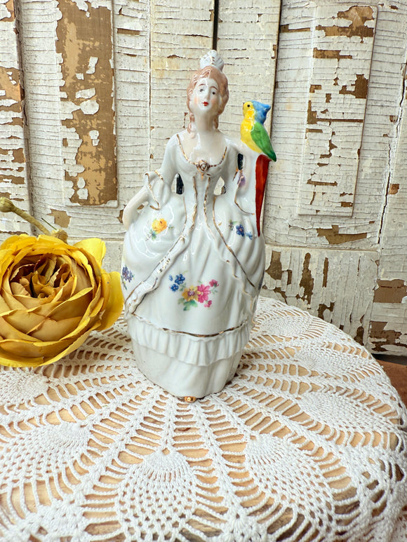 VINTAGE LADY WITH BIRD PORCELAIN PLANTER