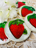 SET OF PEARLESCENT STRAWBERRY VINTAGE COASTERS