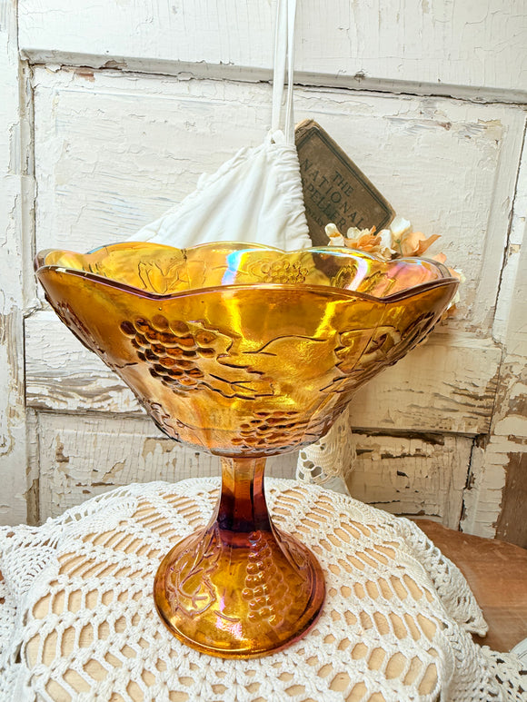 VINTAGE INDIANA GLASS MARIGOLD PEDESTAL BOWL