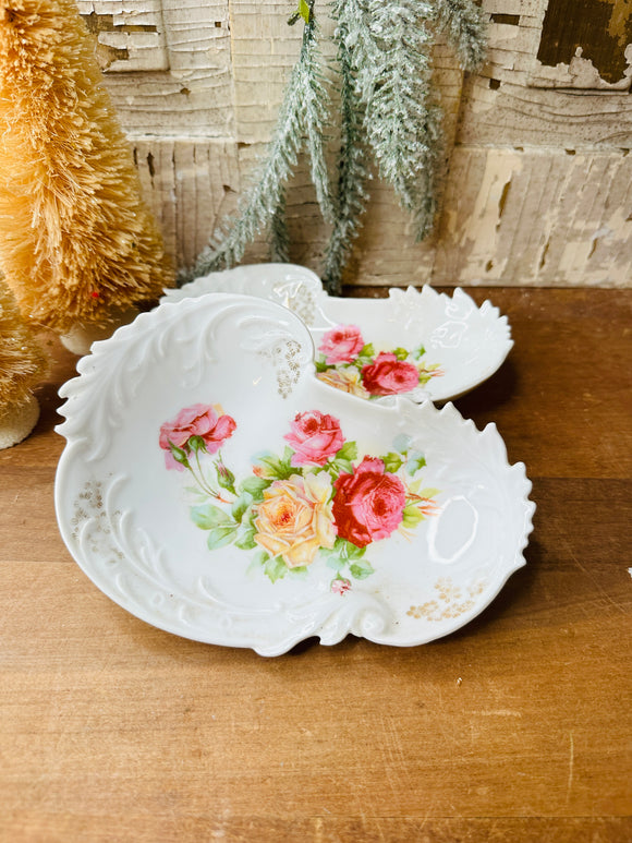 VINTAGE PORCELAIN GERMANY ROSE BONE PLATE - 2 AVAILABLE