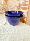 VINTAGE COBALT BLUE STONEWARE RIBBED BOWL - 2 AVAILABLE