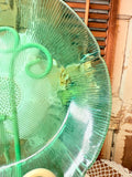 Vintage ribbed, ornate green glass, large plate decor ￼